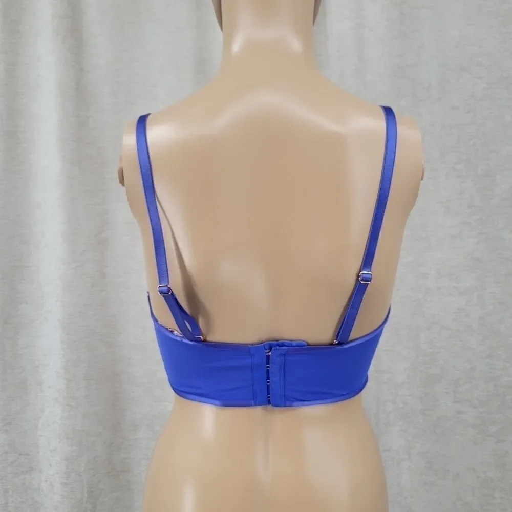 SAVAGE X Royal Blue Bra with Vinyl Cups Lace Bralet Corset Top Women's Small
